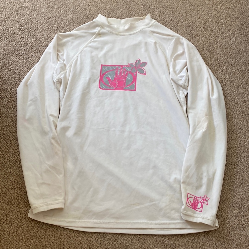 BASIC JUNIOR LONG-ARM LYCRA RASH GUARD - WHITE AND PINK BODY GLOVE
